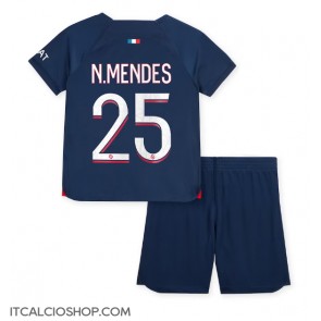 Paris Saint-Germain Nuno Mendes #25 Prima Maglia Bambino 2023-24 Manica Corta (+ Pantaloni corti)